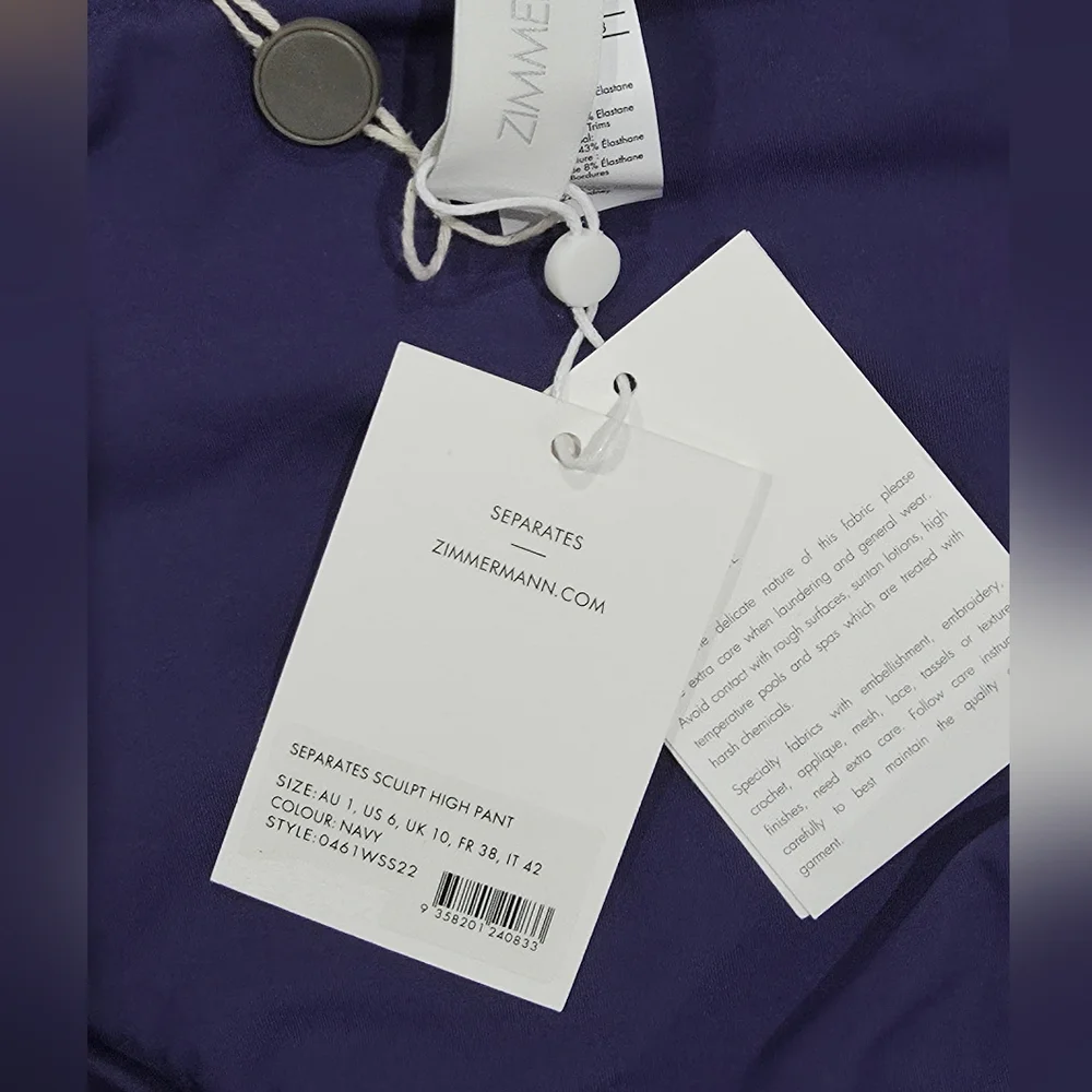 NWT Zimmermann Separates Sculpt High Waist Pant Bikini‎ Bottoms Navy 6 - Picture 4 of 5
